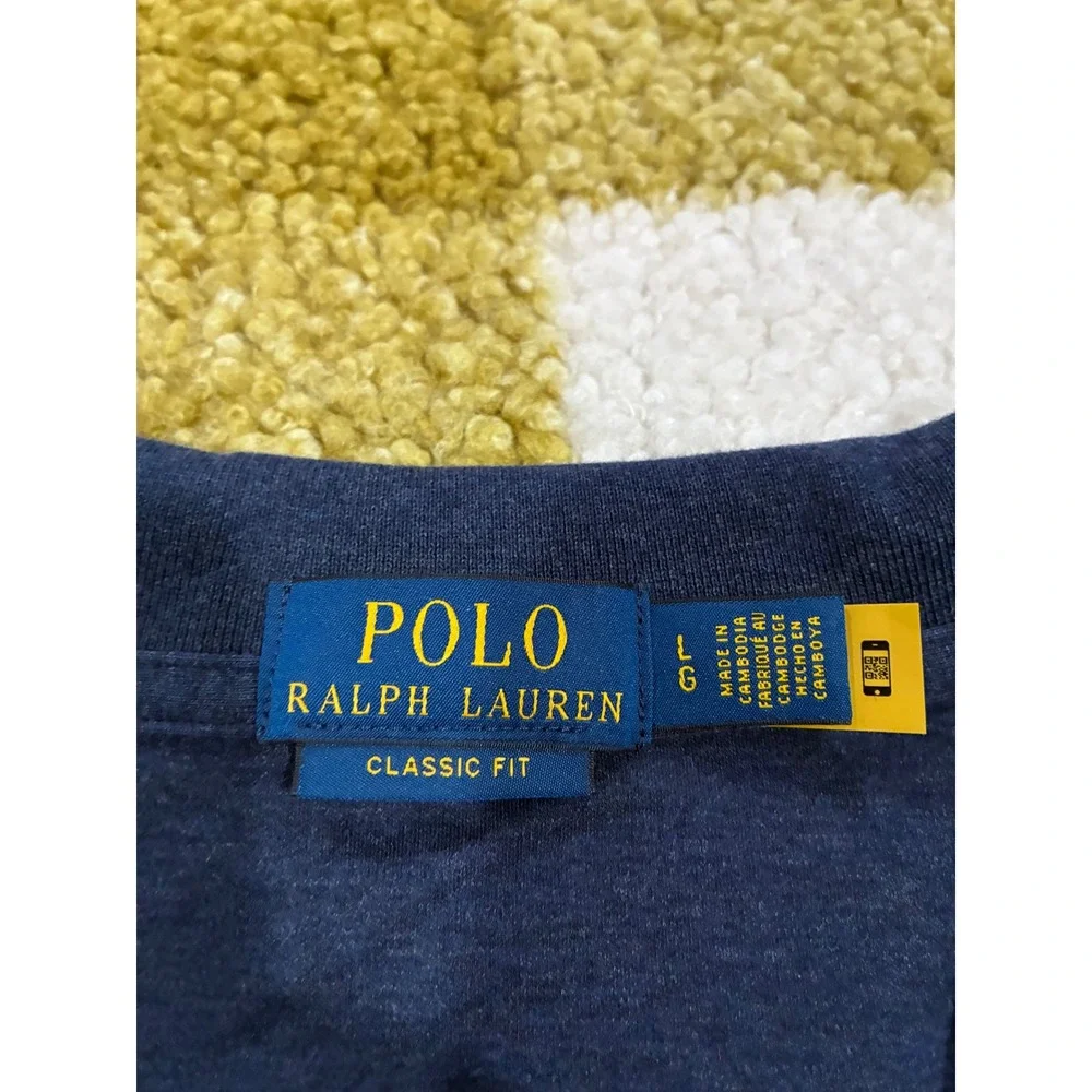 Polo Ralph Lauren Mens Navy Blue Long Sleeve Polo Shirt Classic Fit Large 0765